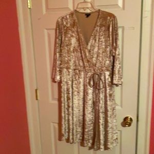 Golden Champagne Soft Velvet Wrap Look Dress